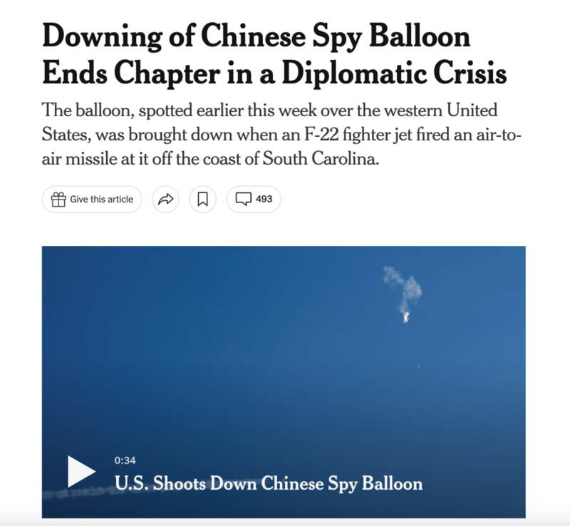 击落中国飞艇“结束了这一外交危机