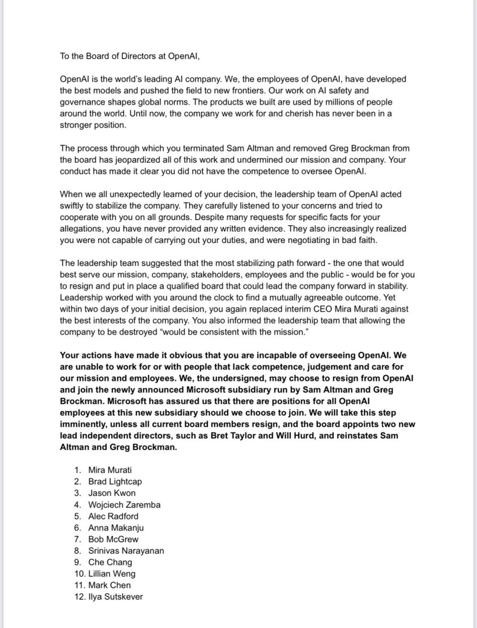 这份公开信已经收到OpenAI 700多名员工中的近600名员工的签名支持